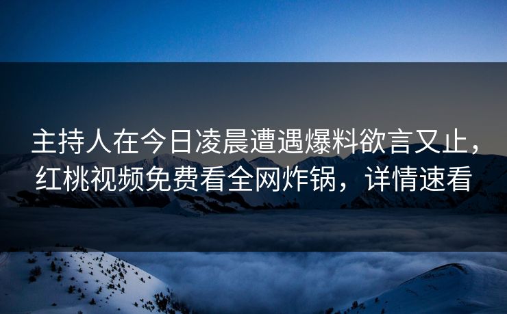 主持人在今日凌晨遭遇爆料欲言又止，红桃视频免费看全网炸锅，详情速看