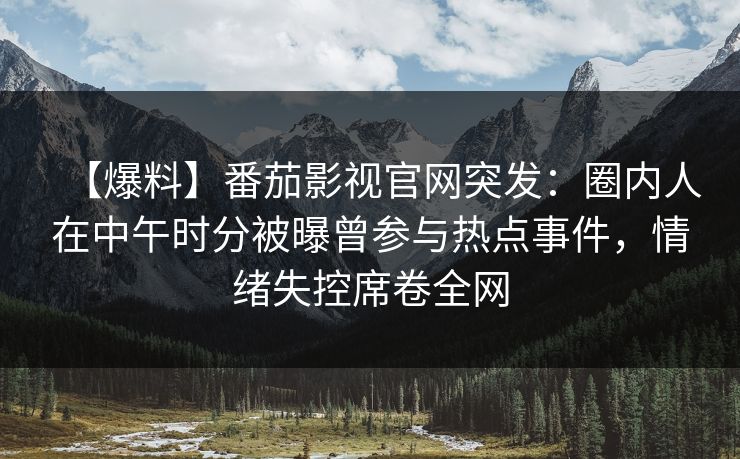 【爆料】番茄影视官网突发：圈内人在中午时分被曝曾参与热点事件，情绪失控席卷全网